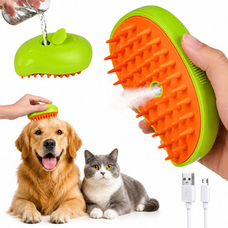 Super escova a Vapor para Pets 3 em 1 Premium- Remove Pelos, Massagem e Limpeza Suave para seus Gato, Cachorro, Ramister