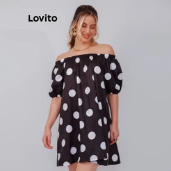 Lovito Vestido Feminino Curto Oversized Estampa Poá DRB1329BRL1359