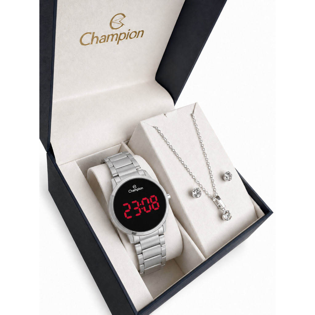 Relógio Feminino Champion Digital Led Original Prateado fundo Preto CH40115T Presente