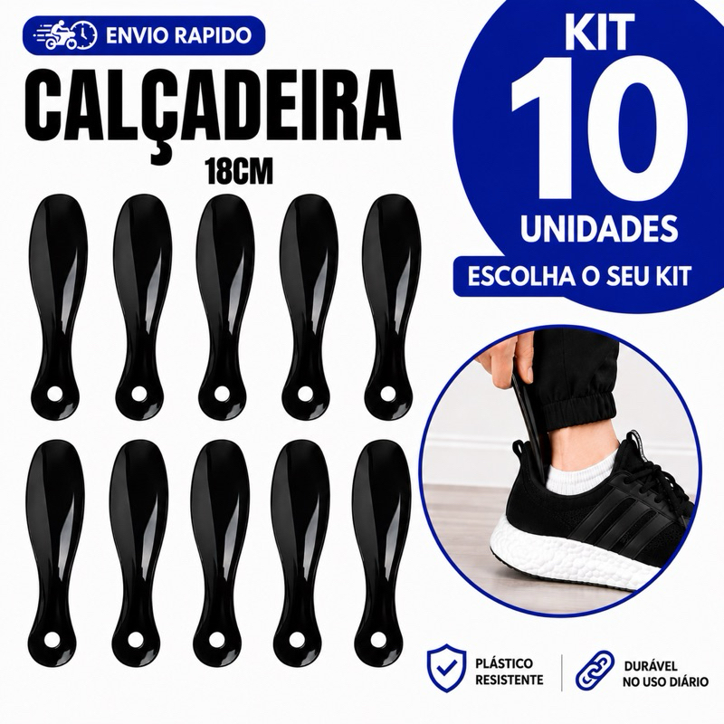 Kit 10/05 ou 3 Calçadeira de Plástico Ergonômica e Resistente para Sapatos - Praticidade e Conforto