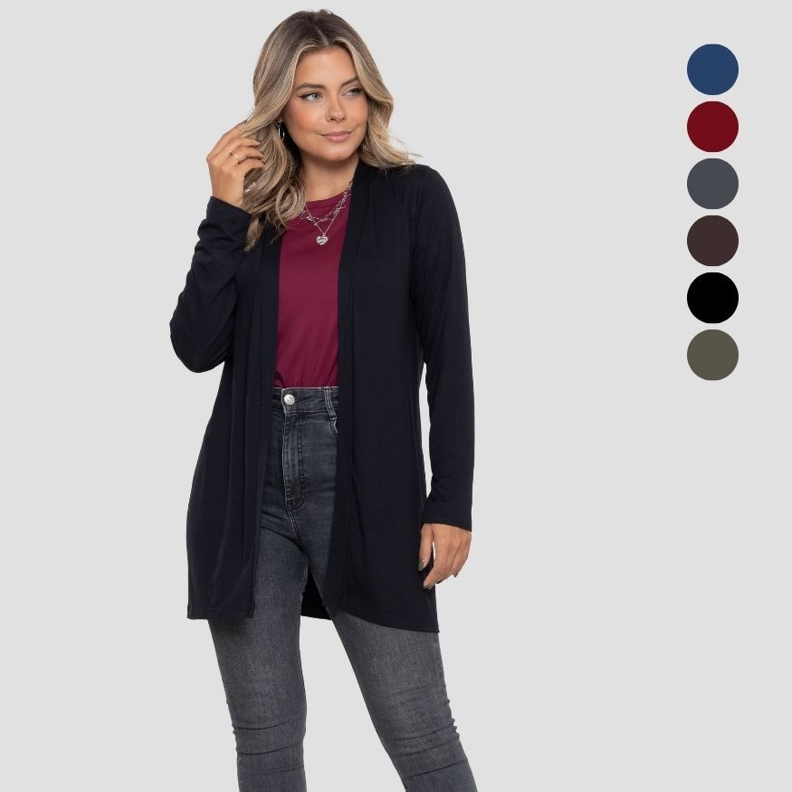 Cardigan Feminino Kimono Reto Clássico Premium Inverno Casaco Liso
