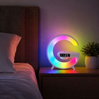 Luminária Smart G63 LED RGB Com Relógio Despertador Carregamento Sem Fio Bluetooth Luz Ambiente Mesa Quarto