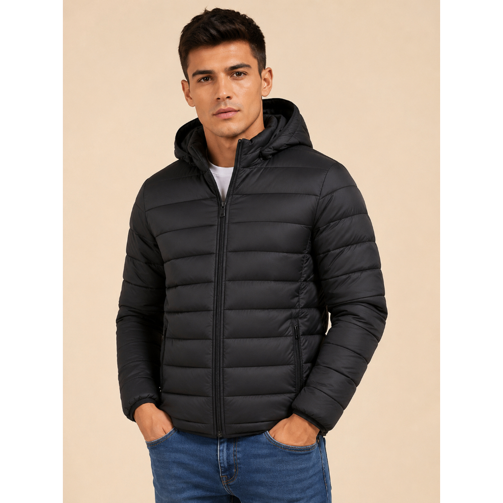 Jaqueta Puffer Masculina com Capuz Removível Impermeável Casaco de Frio Inverno Quentinho