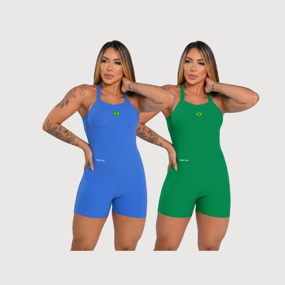 Macaquinho Fitness Feminino Copa do Mundo Brasil Suplex Slim Academia Treino Corrida Yoga