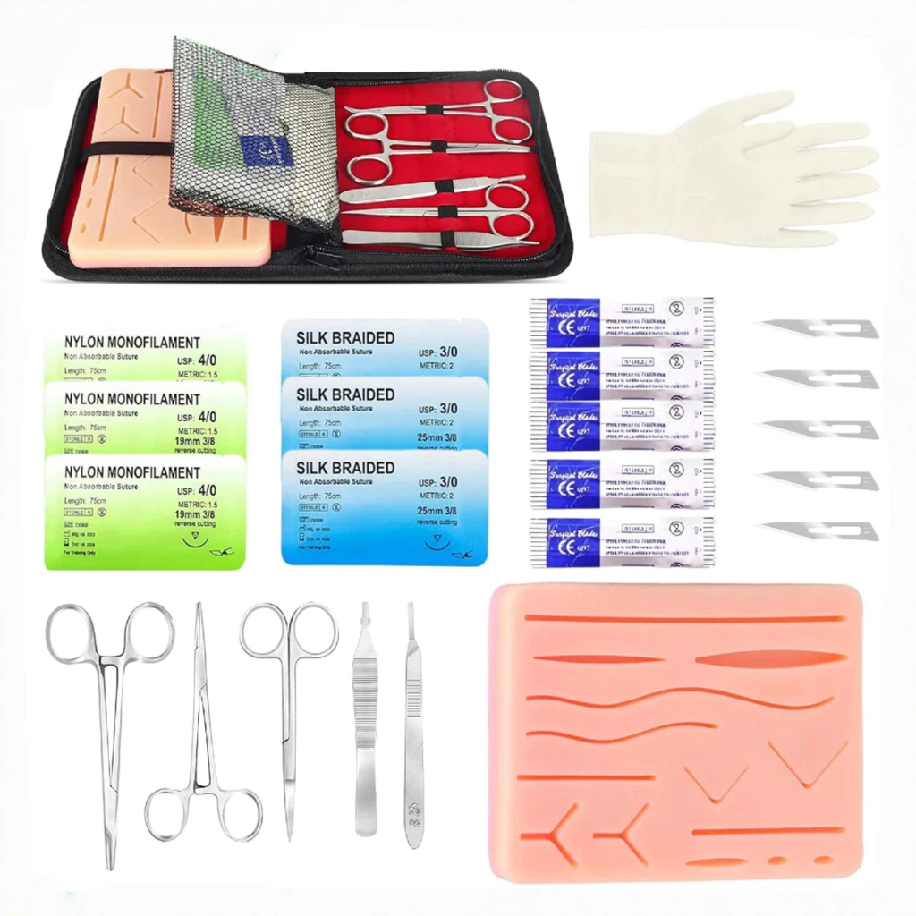 Kit 19 Peças Simulador de Sutura para Treinamento com Pinças Veterinárias, ideal para Estudantes de Veterinária e Medici
