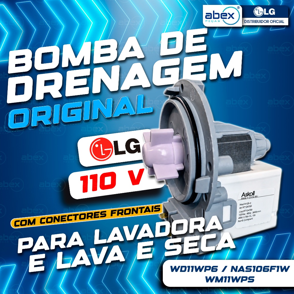 Eletrobomba Drenagem Lava E Seca LG Original EAU61383506 WD1403 WD1409 110v 127v Novo NF Original