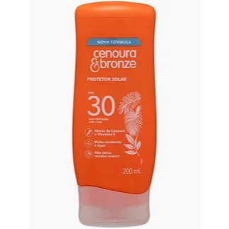 Protetor Bloqueador Filtro Solar FPS30 Cenoura & Bronze 200ml Resistente a Água e Suor