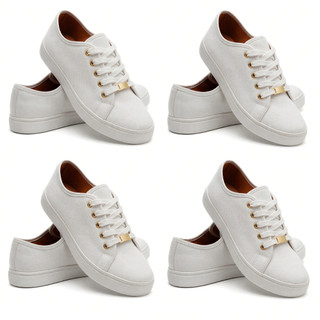 Kit 2 Tênis Feminino Casual Sapatenis Branco Sapato Confortável Macio Estiloso