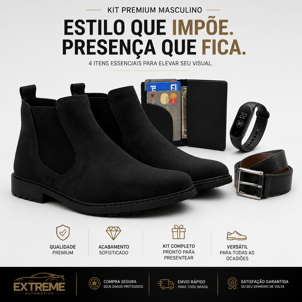 Bota Chelsea Masculina Em Camurça Reforçada E Confortável + Acessórios