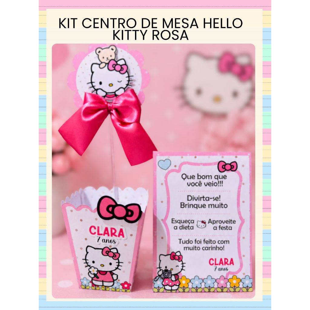 Kit Centro de Mesa HELLO KITTY ROSA | Personalizado | Enfeite Cachepô Plaquinha | Decoração Festa |ENVIO RÁPIDO