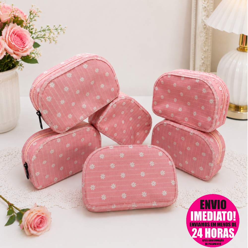 KIT 6 UND CARTEIRA COMPACTA PORTATIL FEMININA COM ZIPER FLORAL / CONCHA PORTA BATOM, MOEDA ,CARTÃO