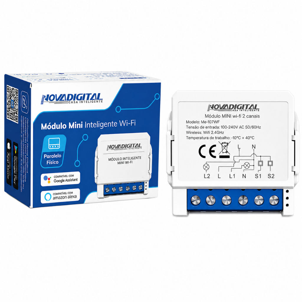 Mini Módulo Inteligente Wifi 2 Canais Relé Alexa Tuya 3way