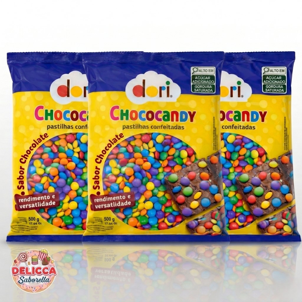 kit 3 Chocolate Confeito Colorido Chococandy 500g Pastilhas Confeitadas Dori.