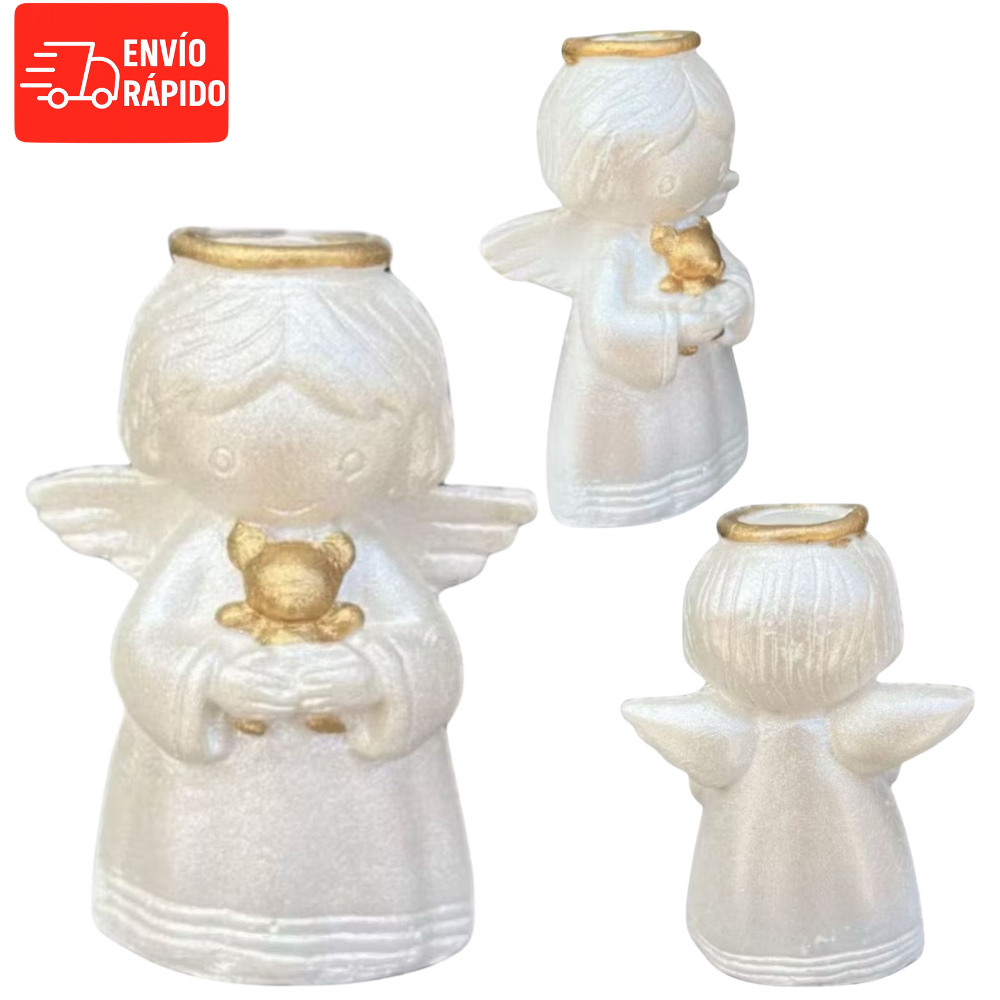 Kit Lembrancinha com 10 Mini Anjo 7cm Com Ursinho Para Batizado Cha Revelaçao Decorativo.