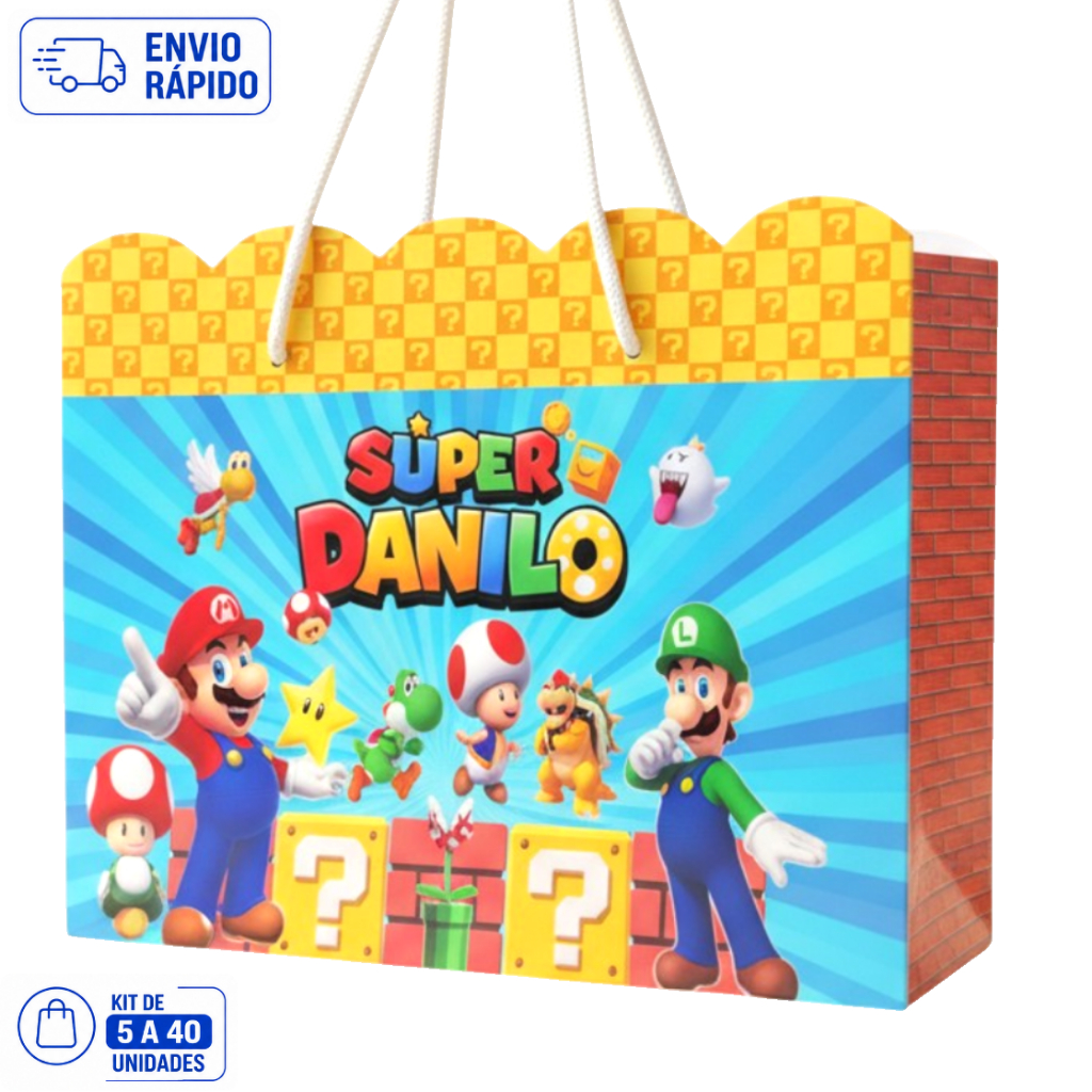 Sacolinha Personalizada Super Mario Bros Lembrancinha  Aniversário Decoração Kit completo