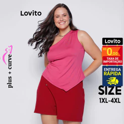 Lovito Blusa Feminina Plus Size Curve Casual Ombro TKB1353BRL1383