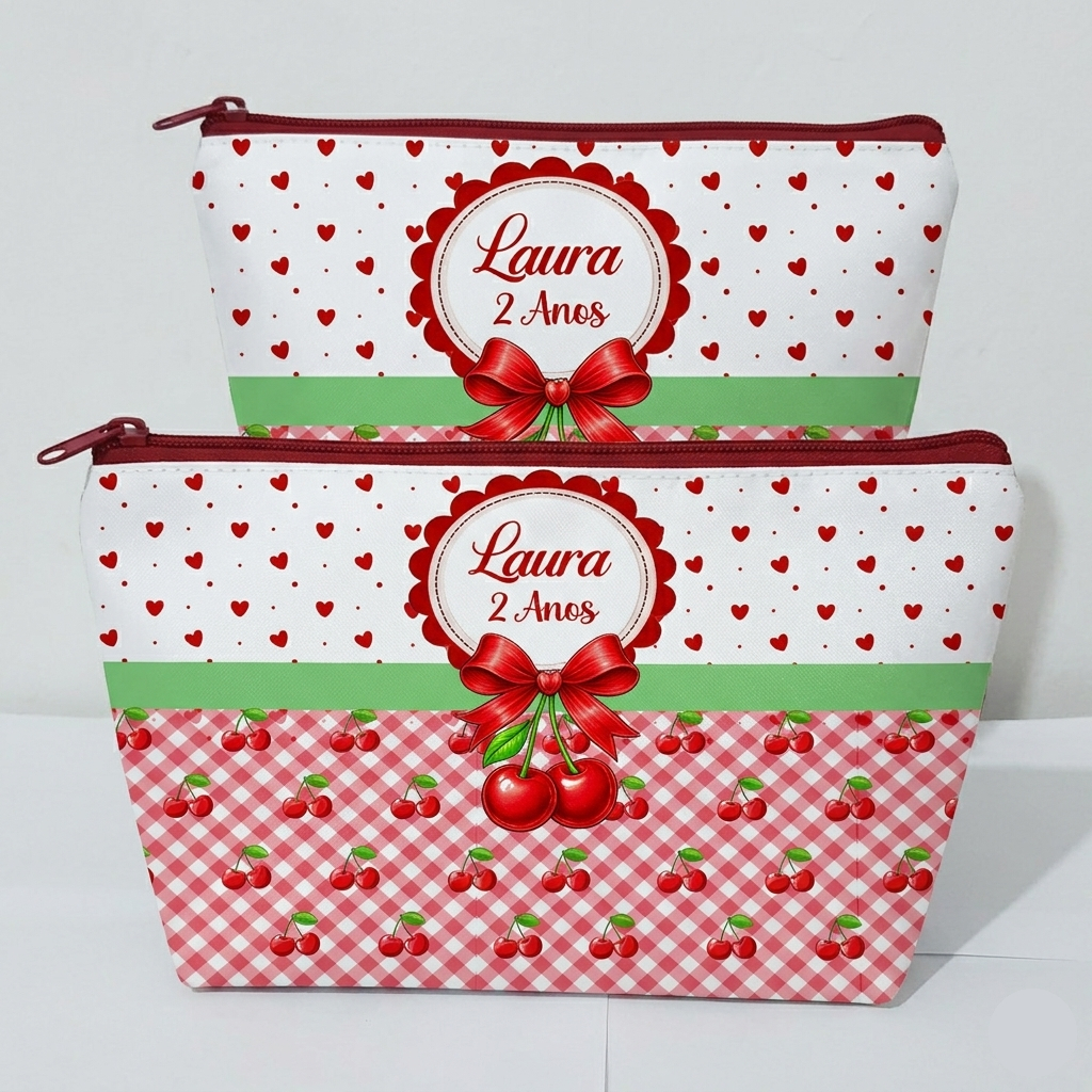 Kit 20 Necessaire Personalizada Cerejinha Lembrancinha Personalizada Bolsa Maquiagem estojo Aniversário Chá de bebê