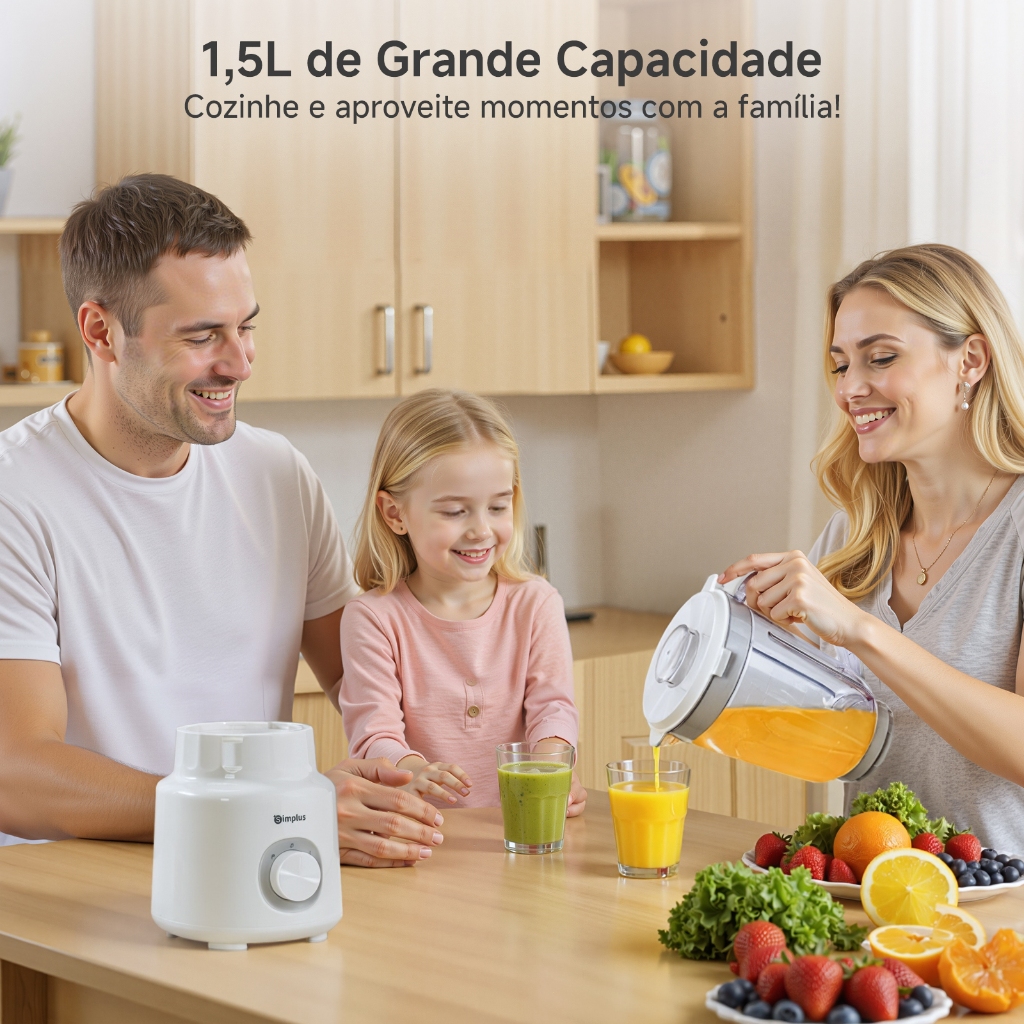 Simplus Liquidificador 1,5L 500W 2 Velocidades Jarra Resistente Lâminas em Aço Inox Multifuncional LLJH011 127V — imagem 2 de 2