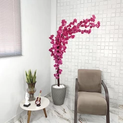 Planta Artificial Cerejeira Japonesa Curva Pink 180cm Vaso Pedra