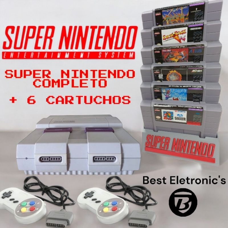 Super Nintendo (SNES) + 2 Controles + Kit com 6 Jogos Incríveis a escolha