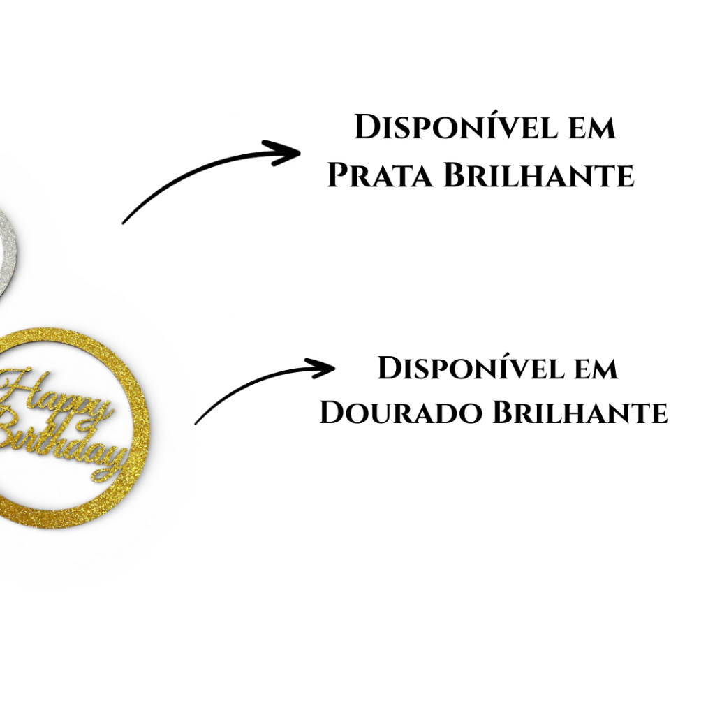 Detalhes do Kit Festa Decoração Painel Redondo Happy Birthday Mdf Brilhante Prata e Dourado