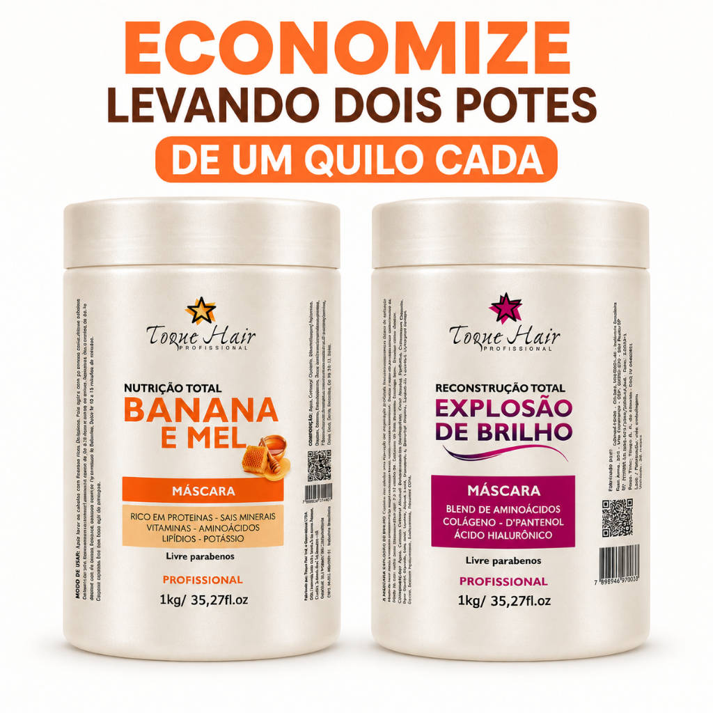 Máscara de Hidratação Profissional Kit 2un de 1Kg cada Explosão + Banana e Mel recontrução e Nutrição