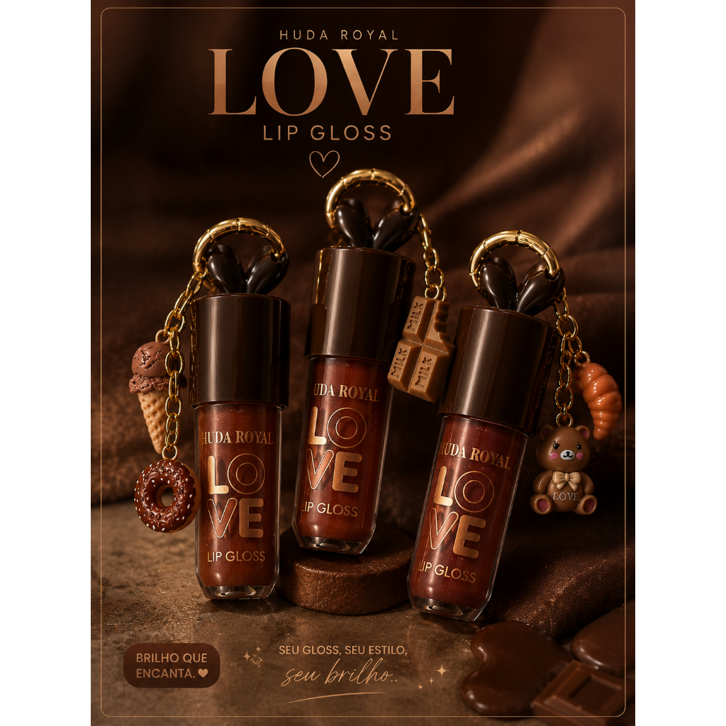 Lip Gloss Chocolate Chaveiro Charm Brilho Espelhado Amarronzado Lábios Macios modelos sortidos