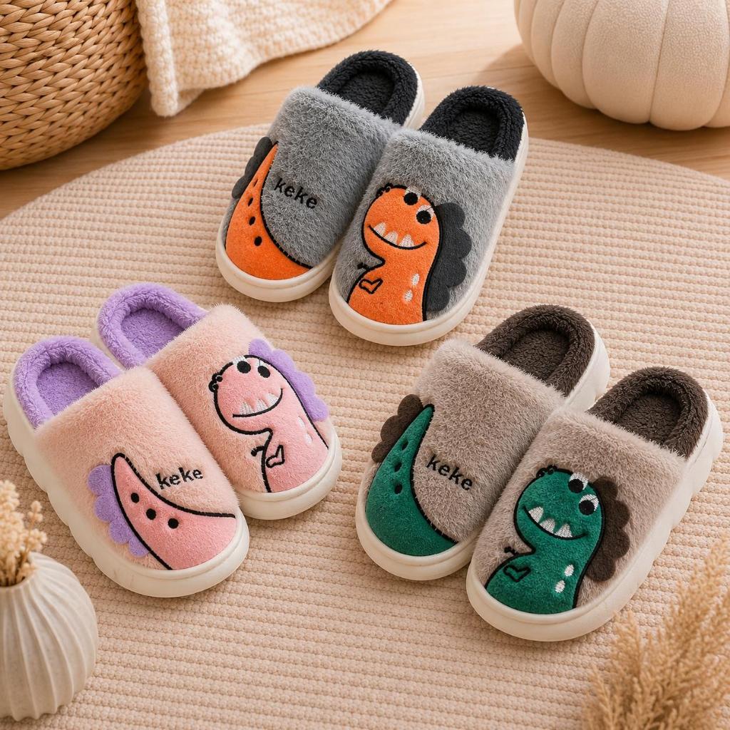 Pantufa Infantil Dinossauro 3d Pelúcia Quentinha Antiderrapante Menino Menina Inverno Confortavel