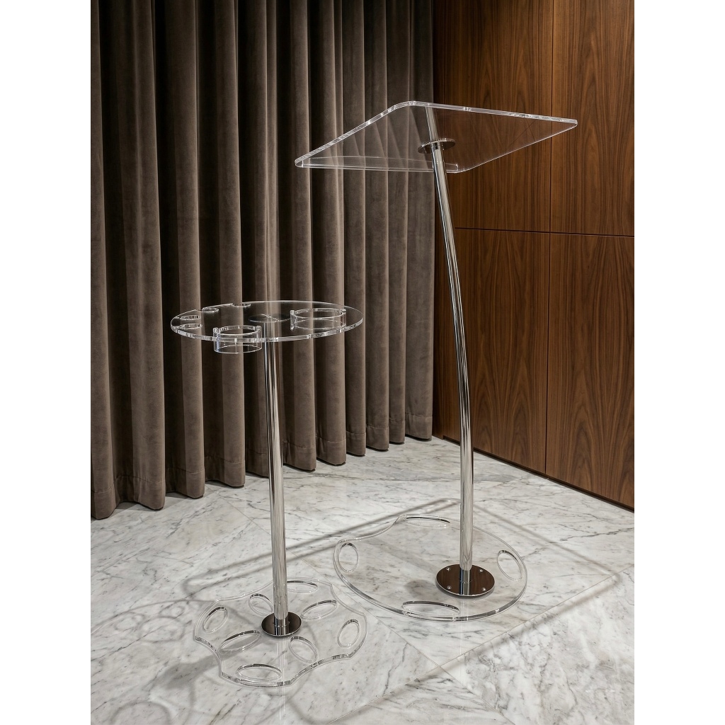 Kit Púlpito Acrílico Cristal + Mesa Hillsong para Igreja e Convenções