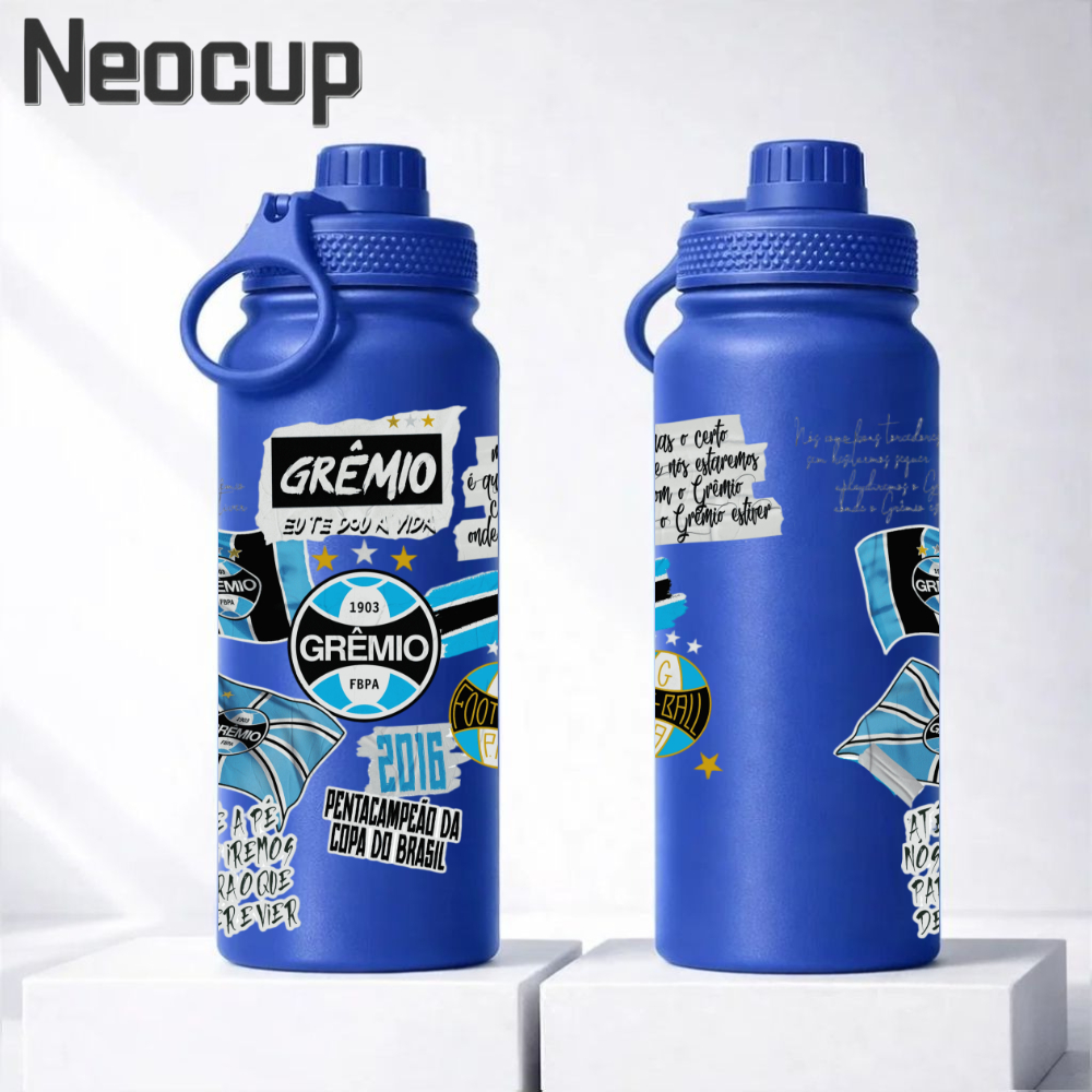 Garrafa Térmica Aço Inoxidável 304 Time de Futebol Grêmio com alça e com tampa 600ml