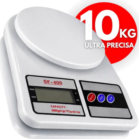 Balança Digital Alta Precisão até 10kg Cozinha Dieta Alimentos Super Precisa Nutrição Confeitaria - (SF-400)