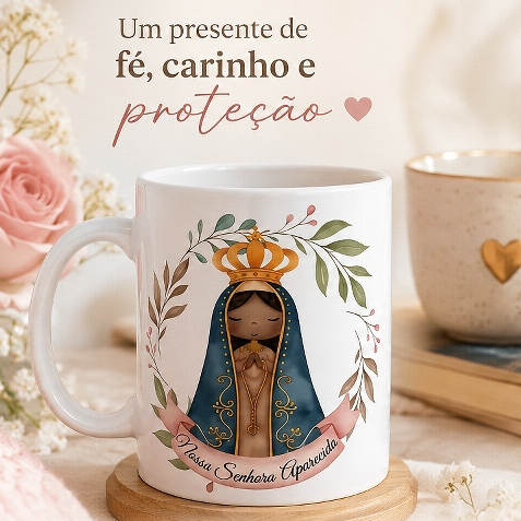 Caneca Nossa Senhora Aparecida Personalizada – Presente Católico Religioso em Porcelana
