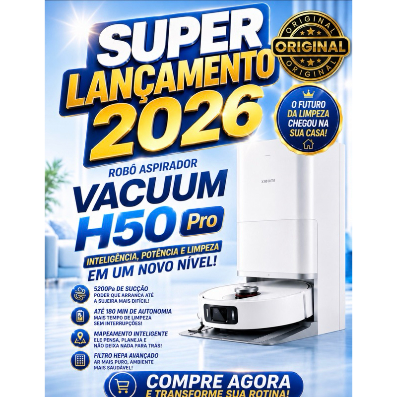 Robô Aspirador Vacuum H50 Pro Mop Giratório Lavagem automática /Estação autolimpante + Poder de Sucção de 15.000Pa.
