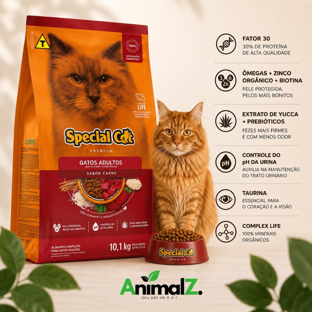 Racao Gato 10kg Adulto  Special Cat Carne Premium 30% Proteína envio rapido