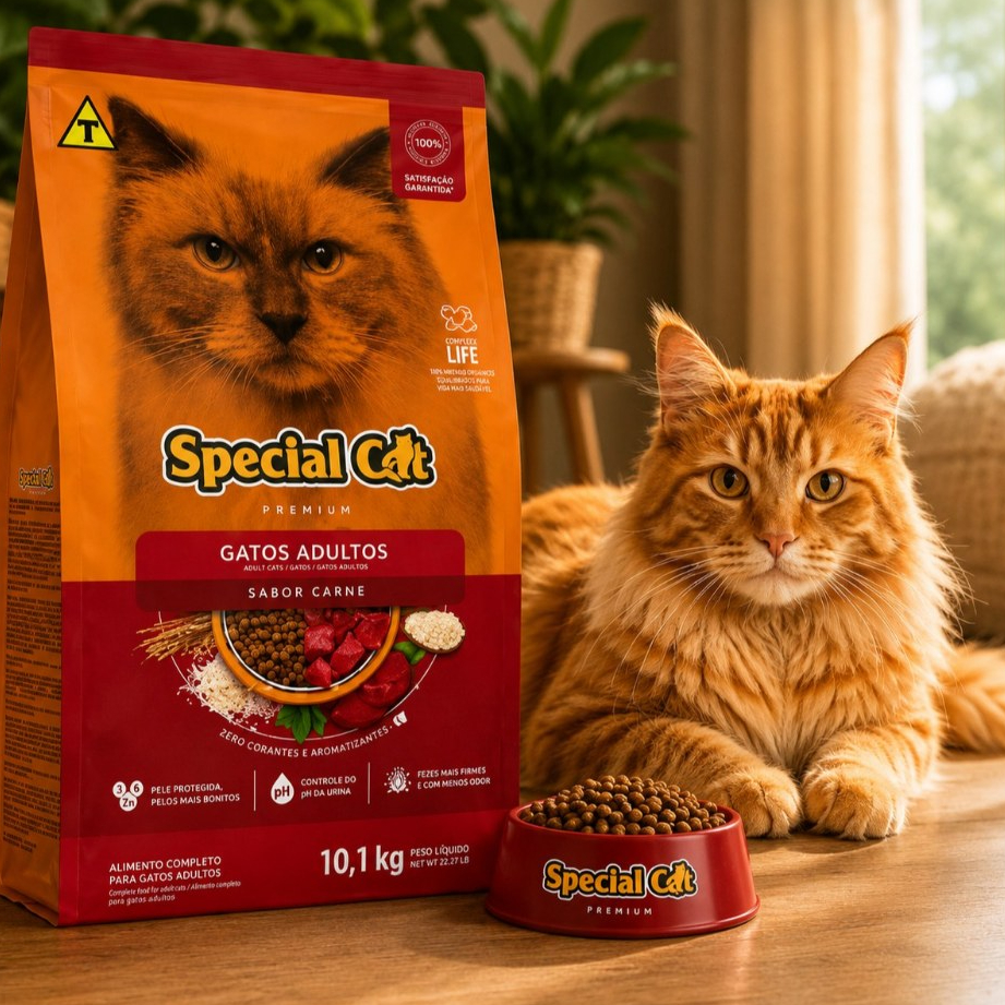 Racao Gatos Adultos 10.1KG Special Cat Premium Sabor Carne envio
