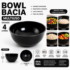 Bowl Bacia Multiuso Grande 4 Litros para Salada Chantilly Frutas Sobremesa Bolos Pipoca Massa Tigela