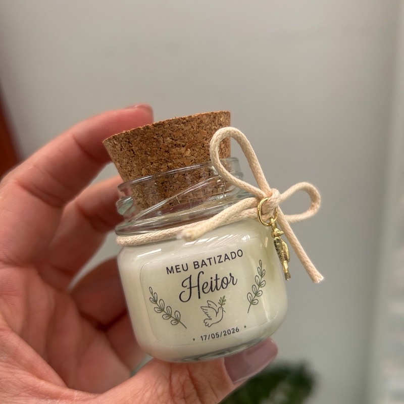 Lembrancinha Batizado Vela Aromática Personalizada com Mini Terço 10 15 20 Unidades