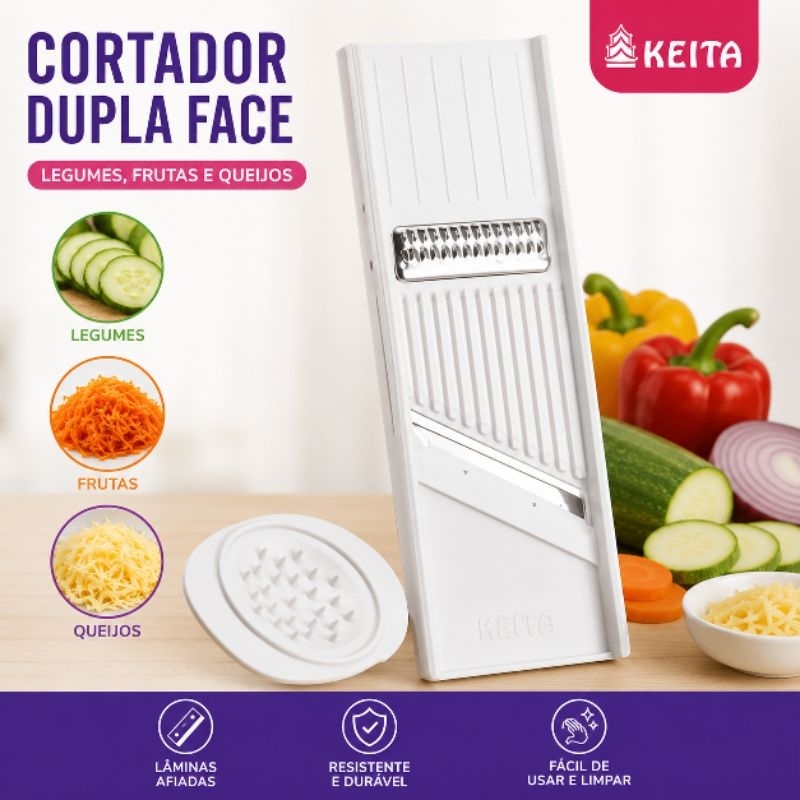 Descascador Ralador Fatiador De Legumes Queijos Saladas Frutas Dupla Face Keita 24x7.8cm-MMB