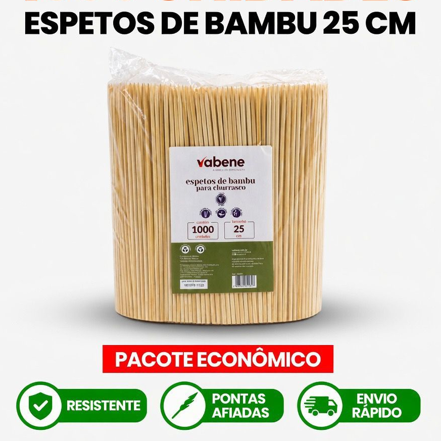 KIT 100 A 1.000 PALITO DE BAMBU ESPETO CHURRASCO 25cm PREMIUM - Kit 100 a 1.000 Unidades!