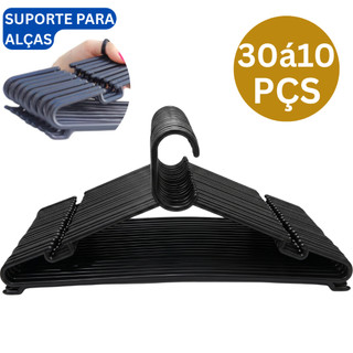 Kit 30 a 10 Cabide Redondo Reforçado Preto Kit Cabides Para Roupas Envio Imediato