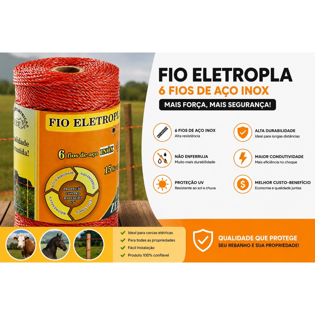 Fio Eletroplástico Laranja 200m zebu