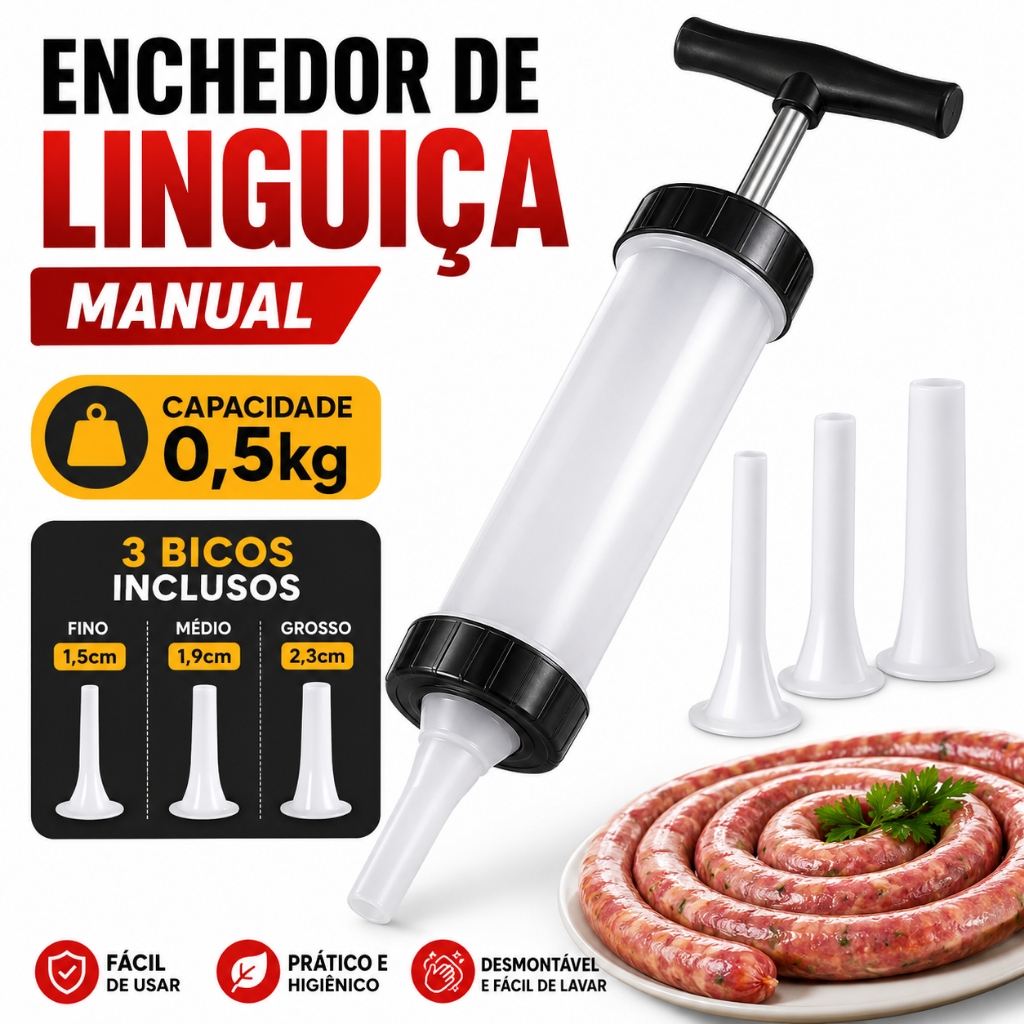 Ensacadeira para encher Linguiça Salame cafta embutidos 3 Funis charcutaria artesanal