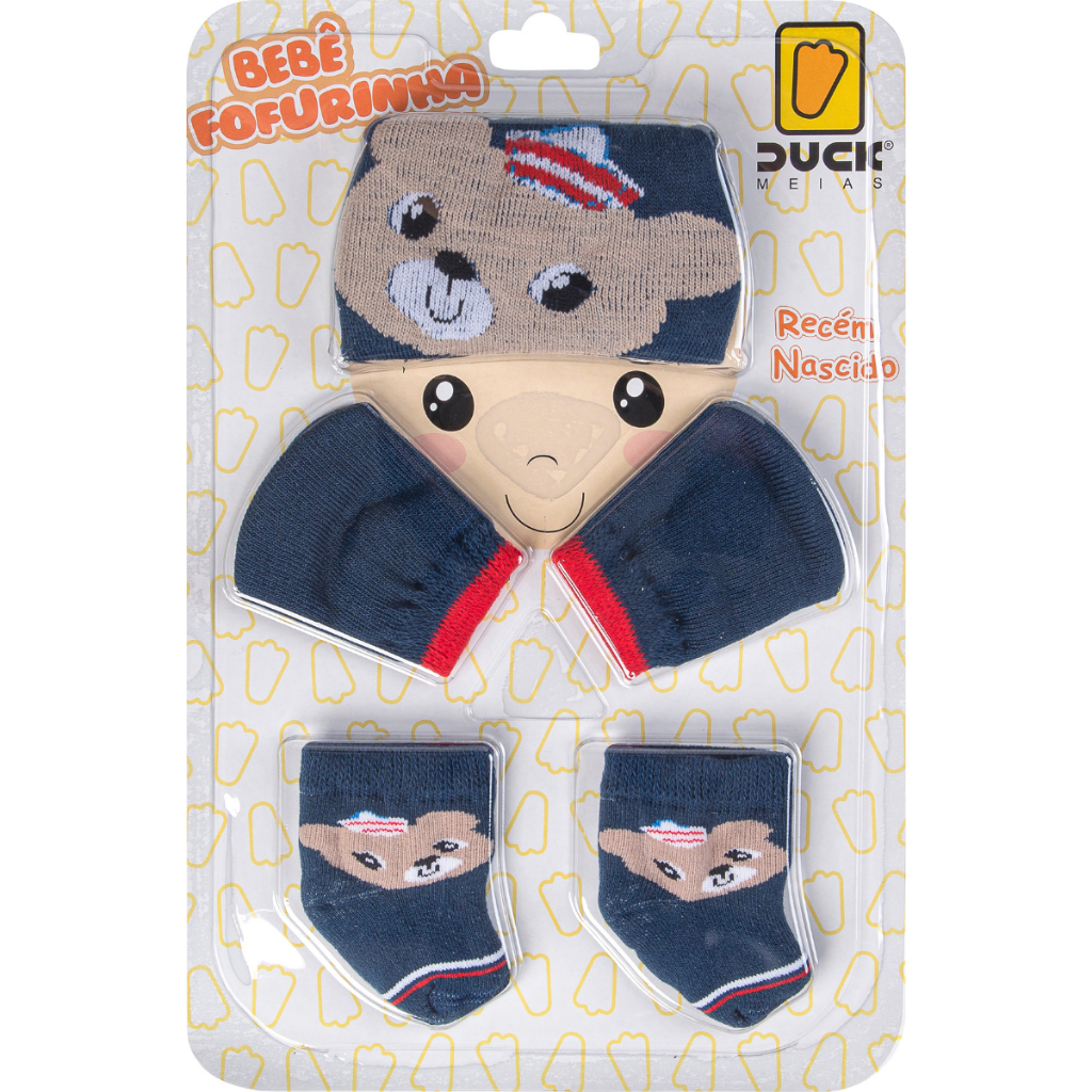 Conjunto Bebe Touca Meia Luva Recém Nascido Algodão Meninos Promoção 0-3 Meses