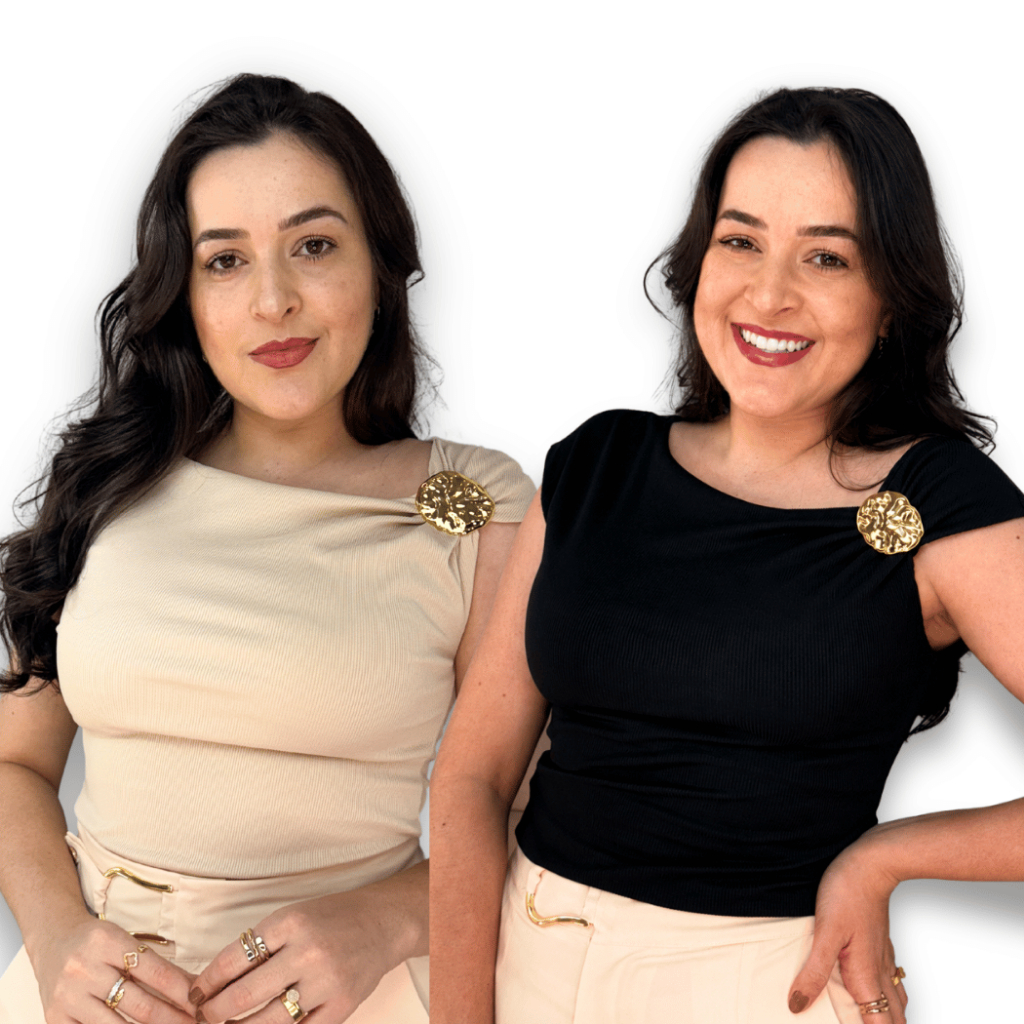Kit 2 Blusa Feminina Assimetrica Fivela Dourada Canelada Ribana Elegant Tendencia Casual Verao Natal