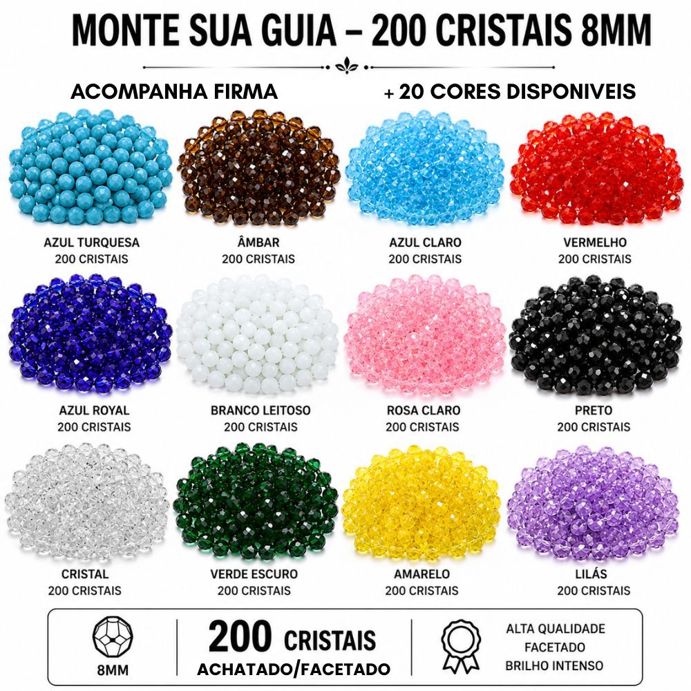 200 Missangas Cristal 8mm com Firma - Monte Sua Guia Umbanda Candomblé
