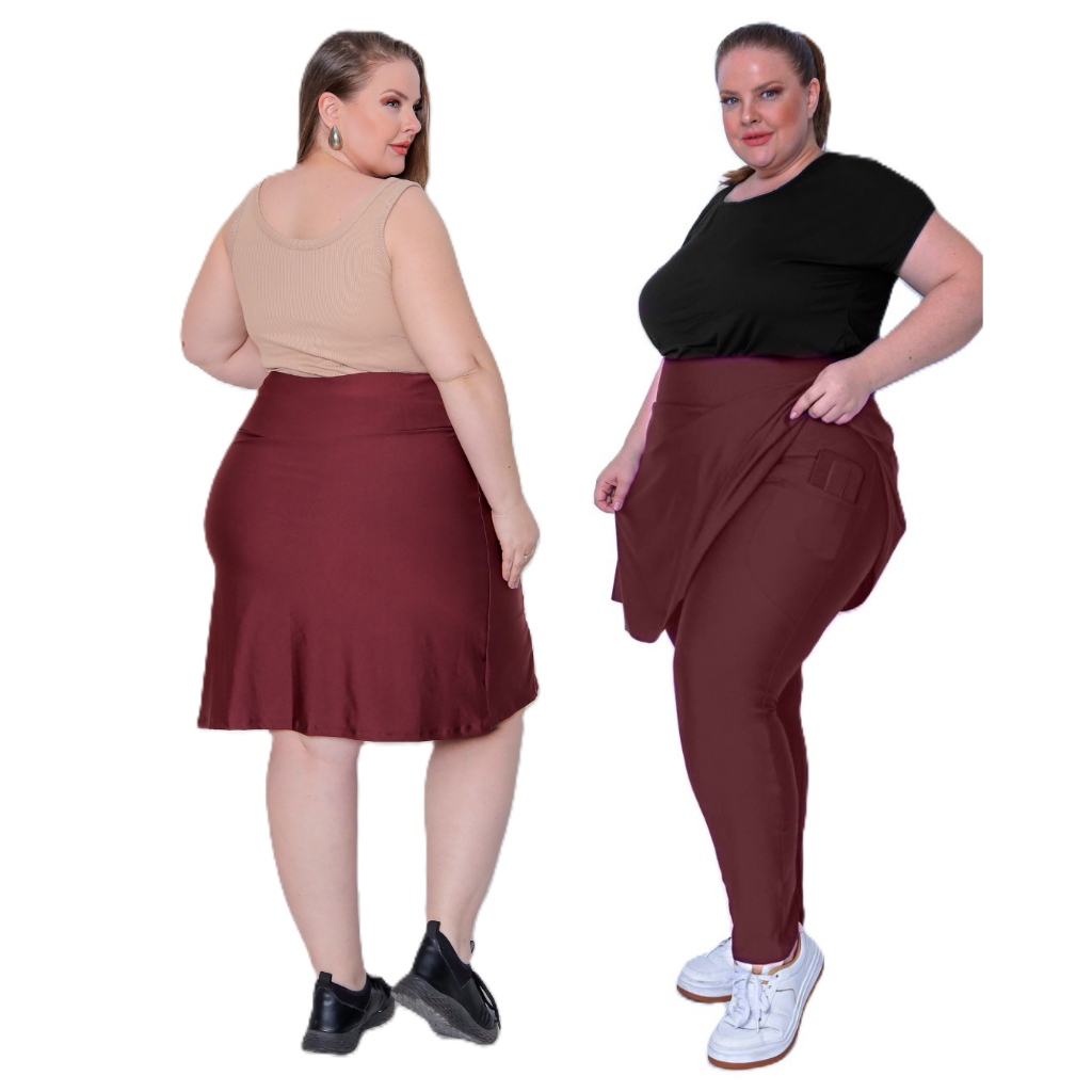 Kit 2 Peças Calça Saia e Short Saia Plus Size Fitness Evangélico Alta Qualidade Suplex Premium