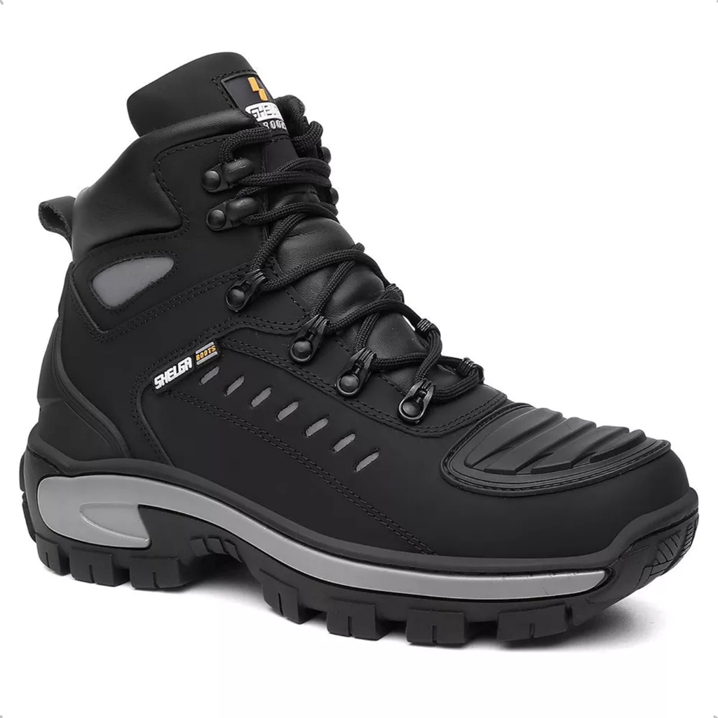 Bota Botinha Coturno Motoqueiro Shelga Motor Preto Cano Médio 1007  Calçado Segurança Botina EPI Biqueira PVC CA 52083