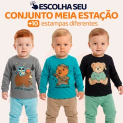 Conjunto, Meia Estação, Bebe, Meninos, Baby, Camisa, Manga Longa, Calça, Moletom, Roupa de Frio, Masculino, Neném L17