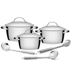 Jogo de Caçarolas Tramontina Allegra com Indução com Jogo de Utensílios em Aço Inox - 6 Peças