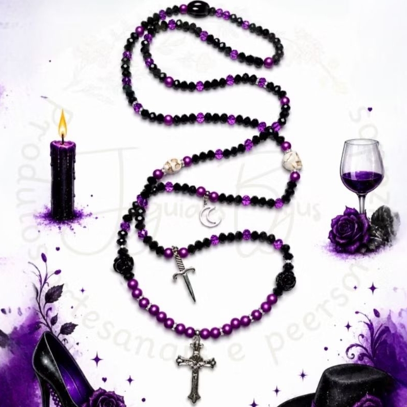 Colar Guia de Pombagira Maria Farrapo/ Maria Mulambo/ Maria Quitéria/ farrapo roxa e preta 🖤💜 🧙🏿‍♀️🌹❤️‍🔥